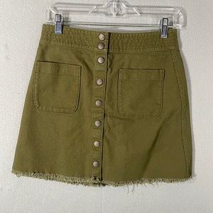 Madewell A Line Mini Button Up Raw Hem Green Skirt Womans Size 2